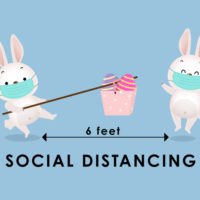 Rabbit infographic showing social distancing.